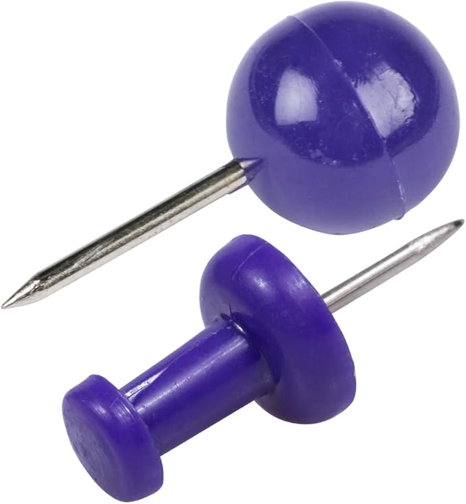 JAM PAPER Colorful Push Pins - Flat & Round Head Thumb Tack Combo Set - Purple Pushpins - 200/Pack