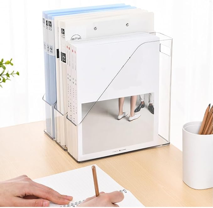 2 Pack Clear Acrylic Magazine File Holder Plastic Desk Organizer with Handle, Acrylic Vertical File Folder Bin Storage File Folders Magazine Rack Document Storage Organizer for Home Office