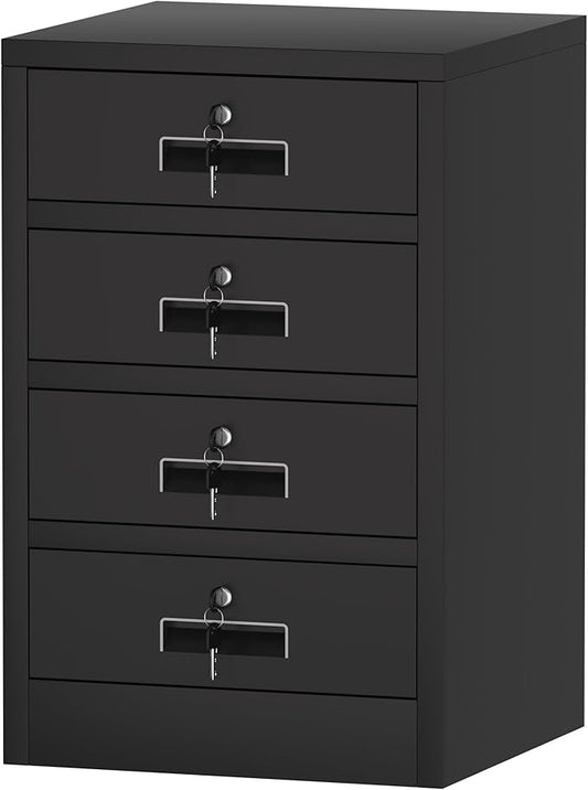 Metal Storage Cabinet with Lockable Drawers for Home Office Bedroom Living Room Organization(Black)