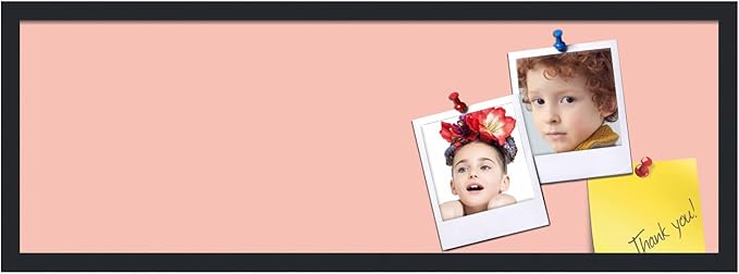 PinPix 36x12 Inch Cork Bulletin Board. This Decorative Framed Pin Board Comes with Pink Pastel Design and a Satin Black Frame. Ideal for Home Office Decor or Message Board (PinPix-1813)