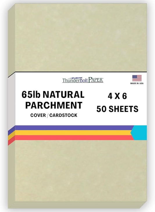 50 Natural Parchment 65lb Cover Paper Sheets 4 X 6 Inches Cardstock Weight Colored Sheets 4" X 6" (4X6 Inches) Photo|Card|Frame Size - Printable Old Parchment Semblance