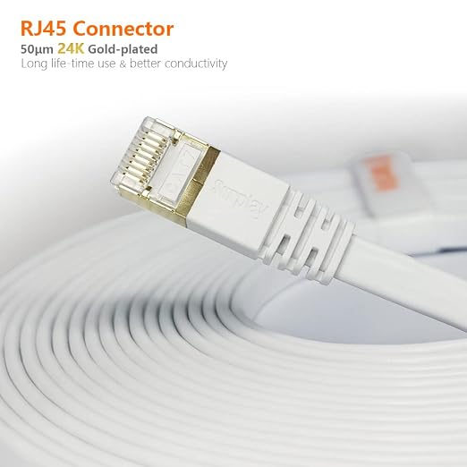Cat7 Ethernet Cable 30FT-Flat-White-10Gbps Ultra Slim High Speed Double Shielded - Image 8
