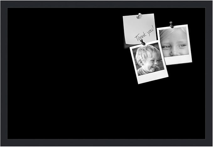 PinPix 27x18 Inch Cork Bulletin Board. This Decorative Framed Pin Board Comes with Solid Black Design and a Satin Black Frame. Ideal for Home Office Decor or Message Board (PinPix-622)