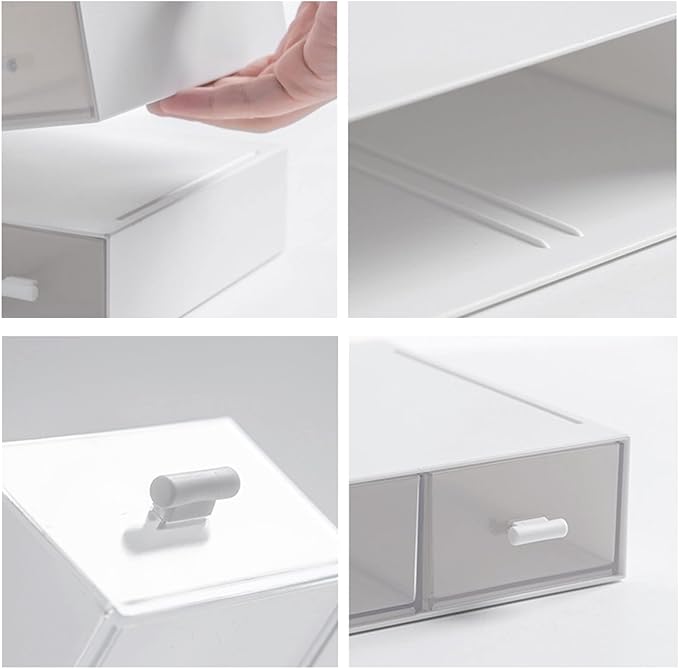 Desk Organizer-Stackable Storage Drawers, Desk Drawer Organizer Perfect For Collection Small Item/Cosmetic Office Supplies - 2 drawers (White)
