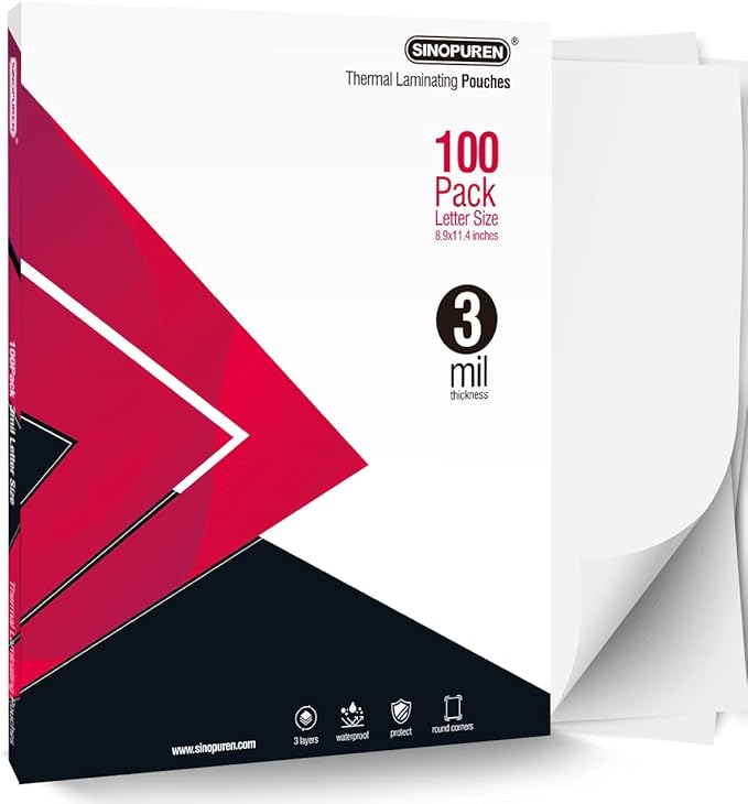 Thermal Laminating Pouches, 3mil Laminating Sheets, 8.9x11.4 Inches, Letter Size, HeatSeal, Clear (100pack)