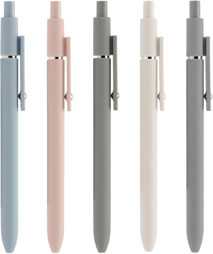 5PCS Retractable Gel Pens Set, Quick Dry Black Ink Fine Point Roller Ball Gel Ink Pen for Smooth Writing (Morandi Color)