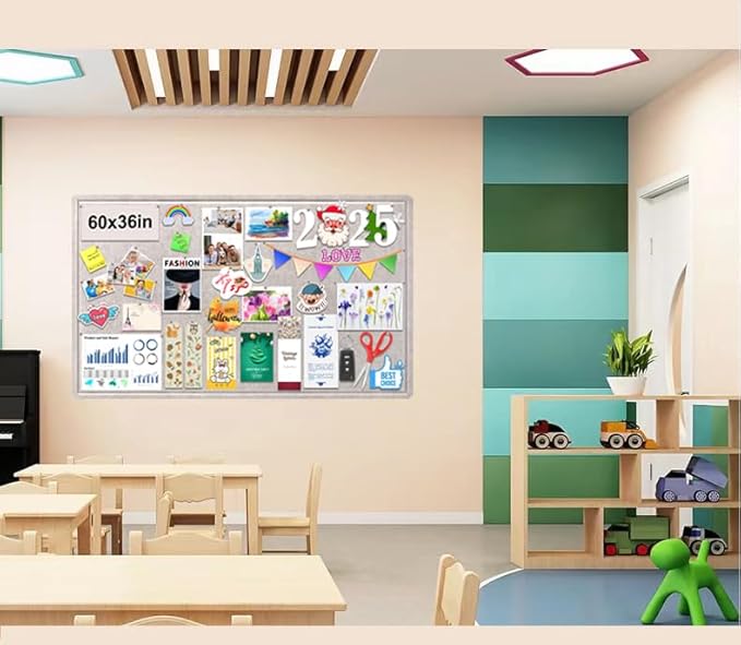 Large Bulletin Board, Foldable 60x36 Inches Cork Board Alternative, Large Felt Board Decorative Pin Board for Wall, Foldable Photo Board Self-Adhesive Vision Board with 36 Pushpins Light Khaki