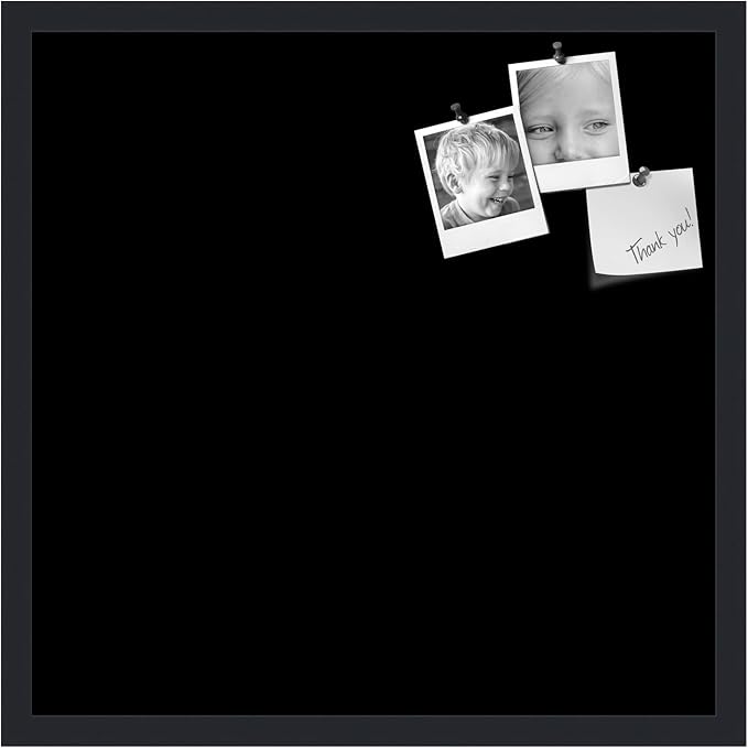 PinPix 22x22 Inch Cork Bulletin Board. This Decorative Framed Pin Board Comes with Solid Black Design and a Satin Black Frame. Ideal for Home Office Decor or Message Board (PinPix-622)