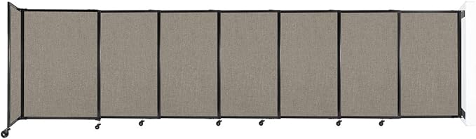Wall-Mounted Sliding StraightWall Room Divider | Adjustable Widths | Locking Wheels | Room Separator | Up to 15'6" Wide x 4' Tall Warm Pebble Fabric Panels