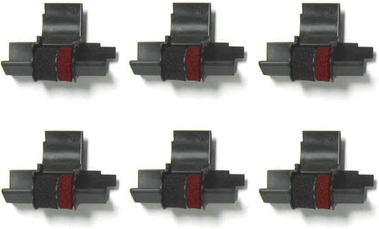 (6 Pack) Calculator Ink Roller Fits Sharp EL-1801V EL-1750V EL-1611V Casio HR-170RC HR-200RC HR-300RC Canon P23-DHV-3 and More Black/Red IR-40T CP-13 EA-772R Compatible/Replacement by COMPUMATIC