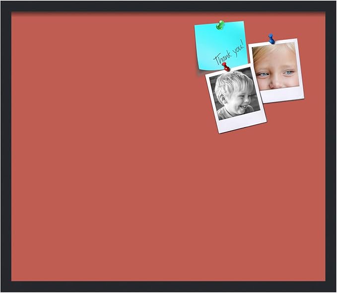 PinPix 28x24 Inch Cork Bulletin Board. This Decorative Framed Pin Board Comes with Crimson Pastel Design and a Satin Black Frame. Ideal for Home Office Decor or Message Board (PinPix-1807)