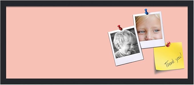 PinPix 30x12 Inch Cork Bulletin Board. This Decorative Framed Pin Board Comes with Pink Pastel Design and a Satin Black Frame. Ideal for Home Office Decor or Message Board (PinPix-1813)