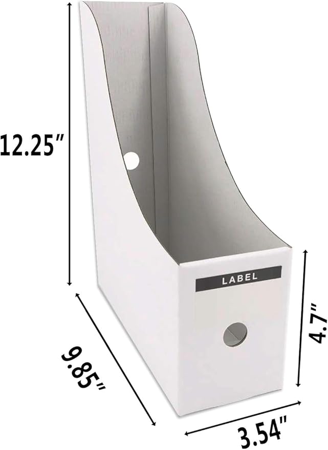 HUAPRINT White Magazine Holder(6 Pack) Cardboard Magazine File Holder-Folder Holder,Magazine Organizer,Document Organizer,Magazine Storage Box,With Labels