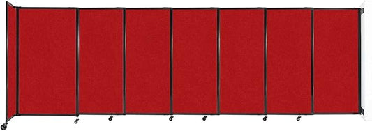 Wall-Mounted Sliding StraightWall Room Divider | Adjustable Widths | Locking Wheels | Room Separator | Up to 15'6" Wide x 5' Tall Red Fabric Panels