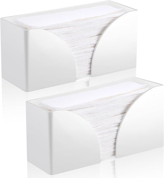 2PCS White Paper Towel Dispenser Countertop, AcrylicPaper Towel Holder for Bathroom Folded Paper Towel Dispenser Clear Trifold Paper Napkin Holder for Z-fold C-fold MultiFold Trifold - Home Kitchen