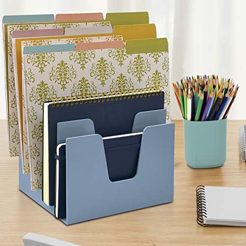 Acrimet 5 Section Incline File Sorter Organizer, Mail, Folder, Letter Desk Organizer, Rack for Office Organization Desktop (Plastic) (Solid Blue Color)
