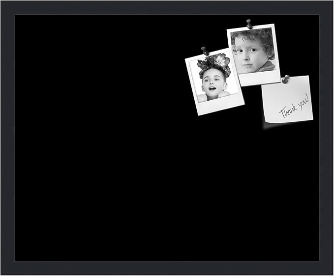 PinPix 21x17 Inch Cork Bulletin Board. This Decorative Framed Pin Board Comes with Solid Black Design and a Satin Black Frame. Ideal for Home Office Decor or Message Board (PinPix-622)