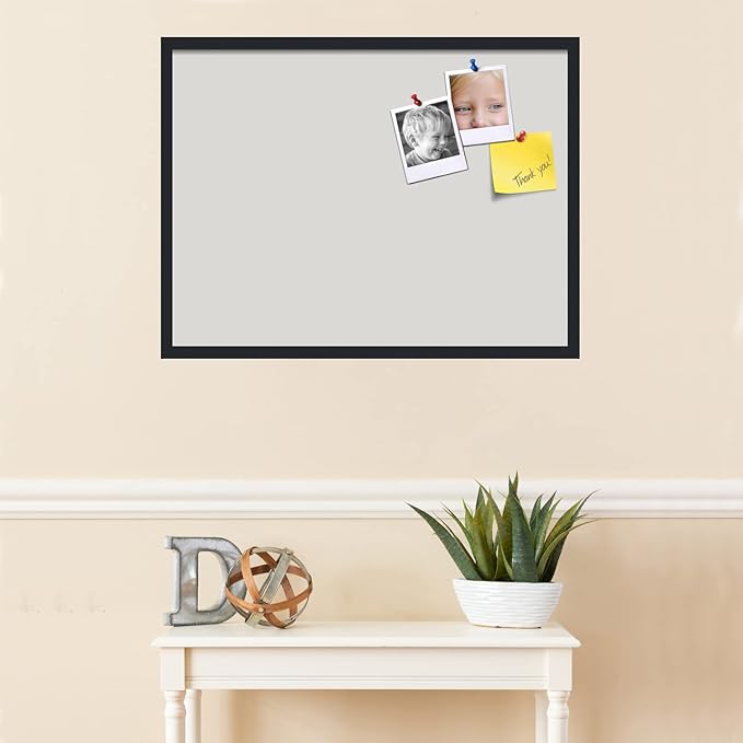 PinPix 32x24 Inch Cork Bulletin Board. This Decorative Framed Pin Board Comes with Light Stone Design and a Satin Black Frame. Ideal for Home Office Decor or Message Board (PinPix-1809)