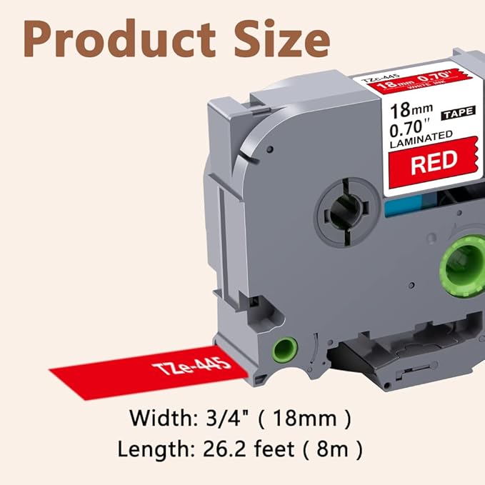 Hehua 18mm 0.7 White on Red Laminated Tape Compatible for Brother Label Maker Tape TZe-445 TZe445 TZ-445 TZ445 for P Touch PT D400 D450 D600 D610 P710BT, 3/4'' x 26.2ft White on Red, 3 Pack
