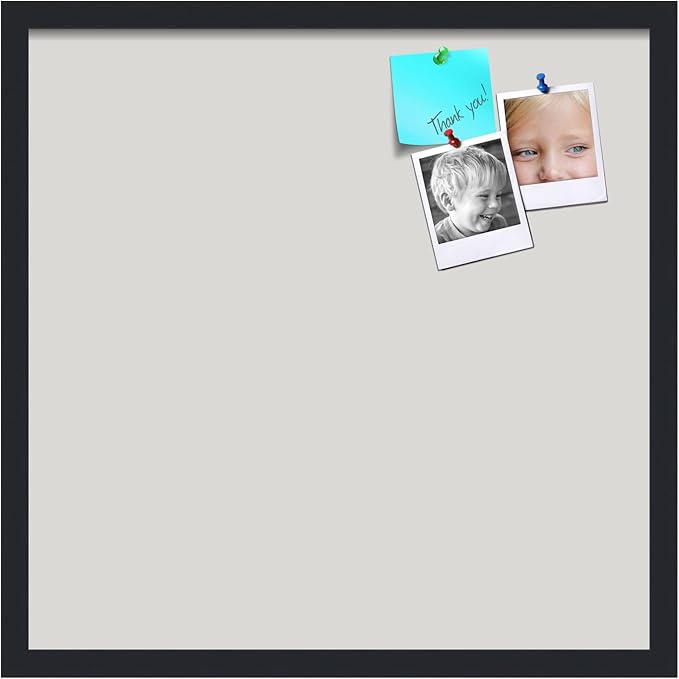 PinPix 22x22 Inch Cork Bulletin Board. This Decorative Framed Pin Board Comes with Light Stone Design and a Satin Black Frame. Ideal for Home Office Decor or Message Board (PinPix-1809)