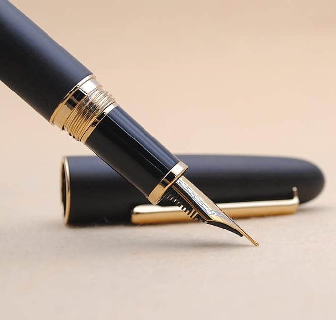 JINHAO 9036 Natural Wood Fountain Pen Handmade Ink Pen (Medium Nib 0.7mm, Ebony Wood)