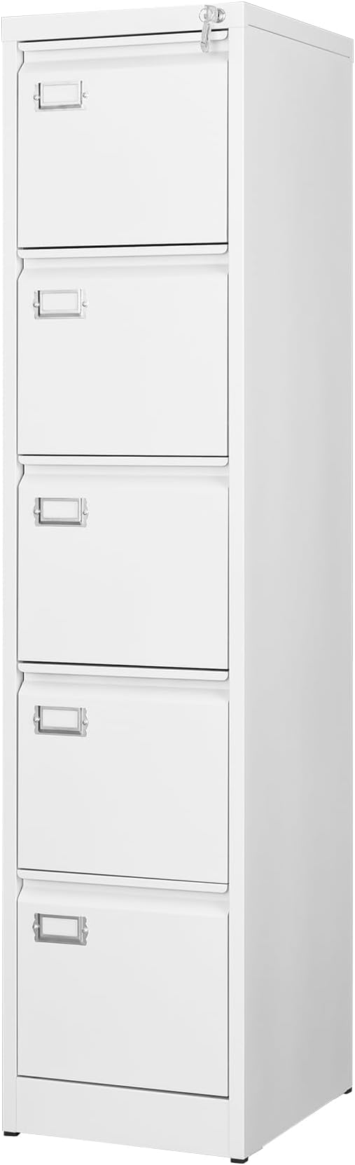 5 Drawer File Cabinet with Lock Metal Vertical File Cabinet Office Home Vertical File Cabinet for A4 Legal/Letter Size Narrow File Cabinet Locked,Assembly Required (White, 5 Drawers-Vertical)