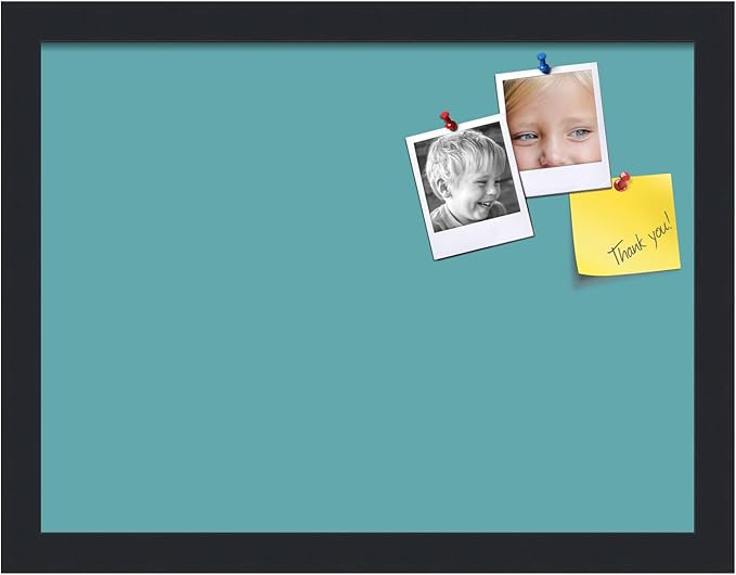 PinPix 16x12 Inch Cork Bulletin Board. This Decorative Framed Pin Board Comes with Aqua Pastel Design and a Satin Black Frame. Ideal for Home Office Decor or Message Board (PinPix-1806)