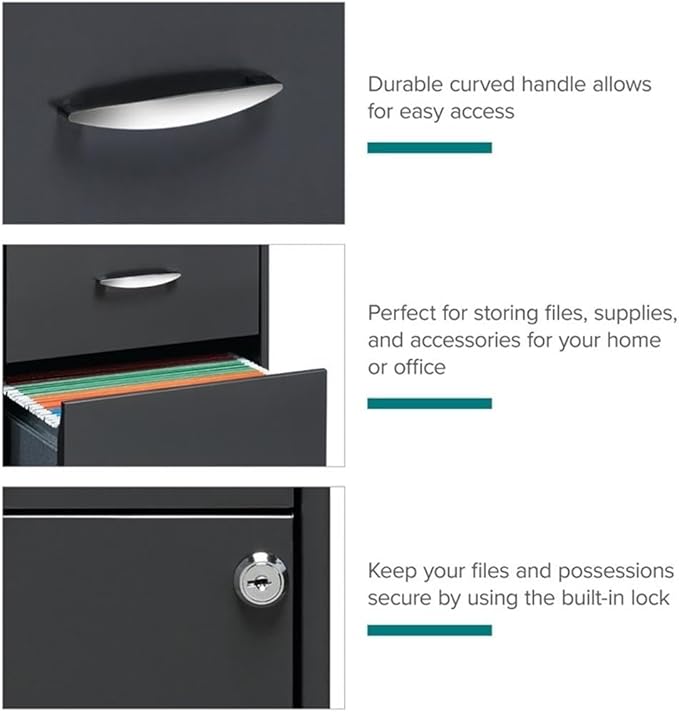 Pemberly Row 3 Drawers 27.32" Vertical Charcoal Metal Filing Cabinet Lockable Pre-Assembled Stationary Letter Size for Home, Office