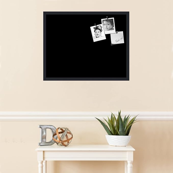 PinPix 28x22 Inch Cork Bulletin Board. This Decorative Framed Pin Board Comes with Solid Black Design and a Satin Black Frame. Ideal for Home Office Decor or Message Board (PinPix-622)