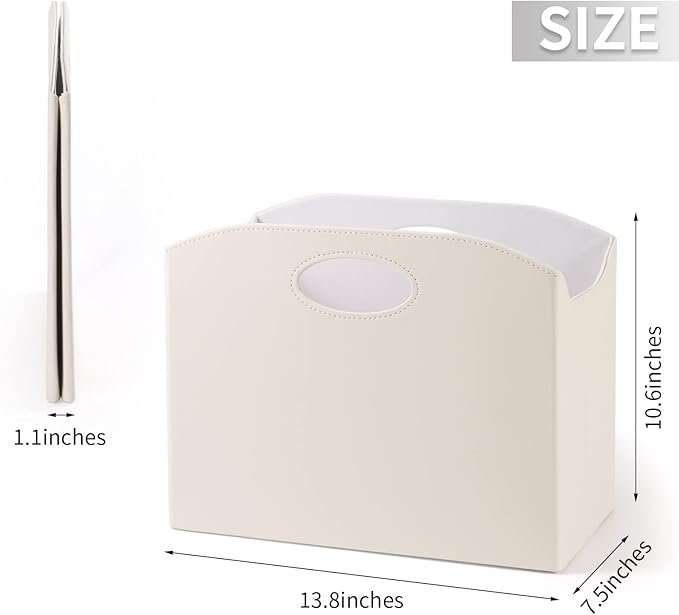 EZDeco Magazine Holder Foldable Magazine Rack Floor PU Leather File Holder Newspaper Book Storage Basket Document File Folder Organizer for Office Home (Off-white-1)