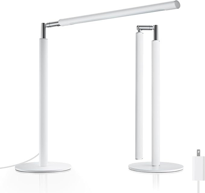 White LED Desk Lamp - Foldable Industrial Desk Light for Home Office, 15W Dimmable Table Lamp for Reading with Base, 4 Color Temps, 16" Eye Caring Metal Desktop Task Lamp for College Dorm Study