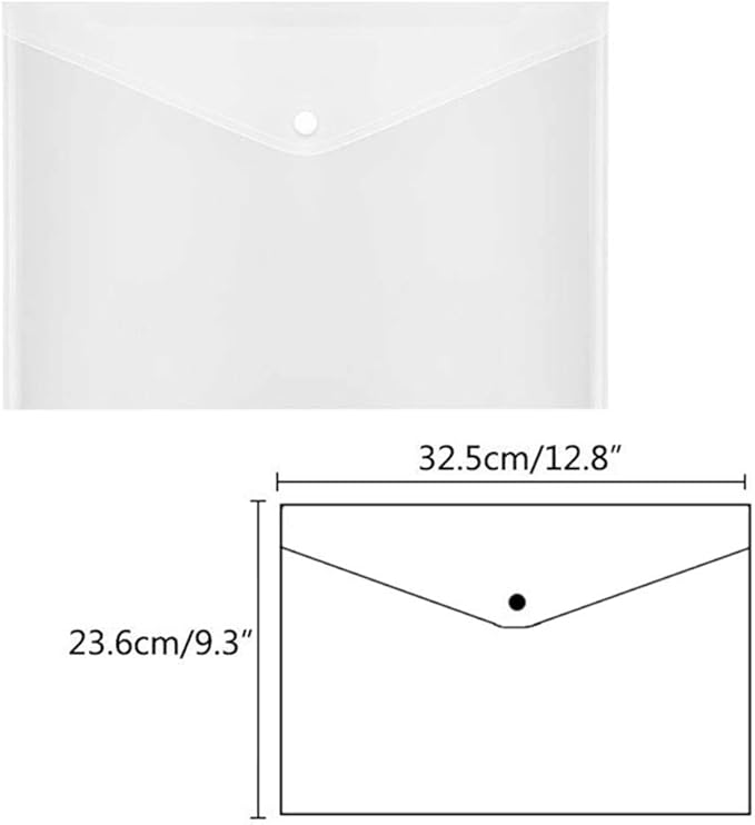 40pcs Plastic Envelopes with Button Snap Closure, Clear Poly Folders for Documents, Letter Size, A4 Size, for School and Office Supplies