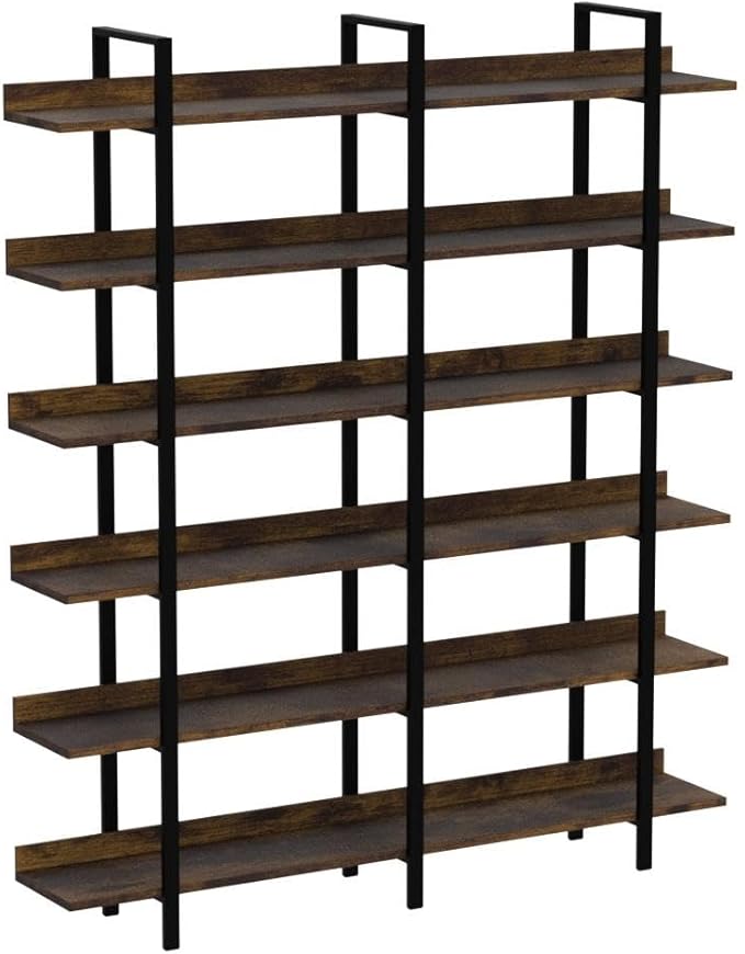 FRAPOW 83Inch Industrial Bookshelf and Bookcase, Double Wide 6 Tier Large Vintage Book Shelf with Metal Frame Open Bookshelves for Living Room Home Office