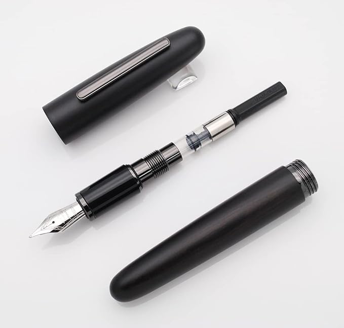 JINHAO 9056 Natural Wood Fountain Pen Handmade Ink Pen (Ebony Wood, Black clip, Medium Nib 0.7mm)
