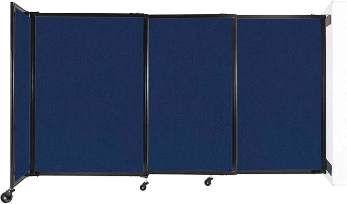 Wall-Mounted Sliding StraightWall Room Divider | Adjustable Widths | Locking Wheels | Room Separator | Up to 7'2" Wide x 4' Tall Navy Blue Fabric Panels