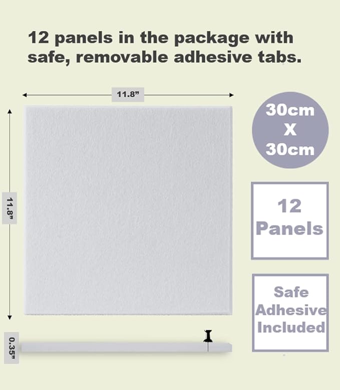 Large Cork Board Alternative - 12-Pack Felt Wall Tiles with Safe Removable Adhesive Tabs, Cork Wall Tiles Bulletin Board Home Office Essentials - Gray White