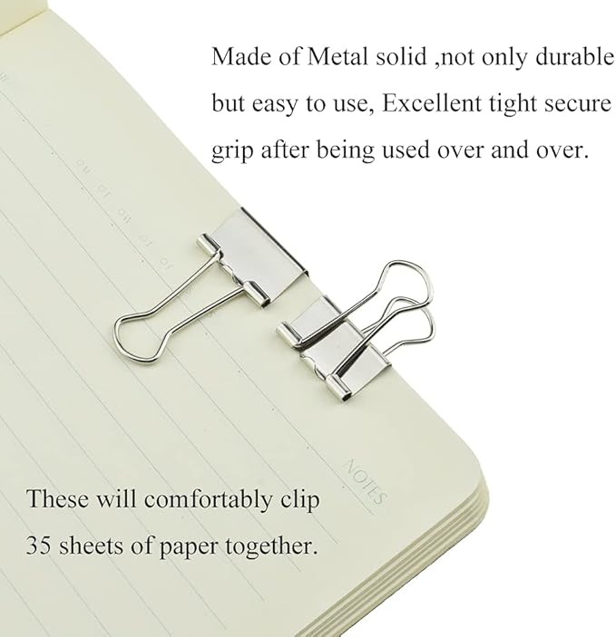HAHIYO Binder Clips Paper Clamps Spring Steel Sturdy Small 0.75 inches Width 0.2 Inch Capacity No Sharp Edges Heavy Duty Tight Grip Reusable Silver Metal Bright Finish for Home Office School 30 Pack