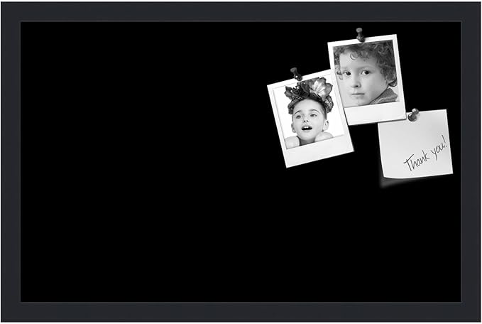 PinPix 22x14 Inch Cork Bulletin Board. This Decorative Framed Pin Board Comes with Solid Black Design and a Satin Black Frame. Ideal for Home Office Decor or Message Board (PinPix-622)