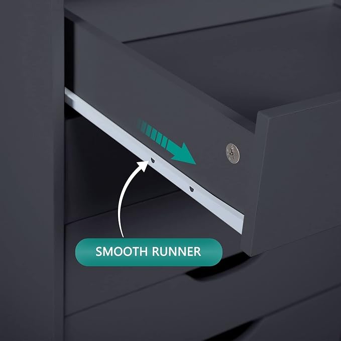 Naomi Home 7 Drawer Office File Cabinet, Storage File cabinets for Home Office, Office Organization Filing Cabinet with Wheels, Printer Stand with Storage, 180 lbs Capacity – Black