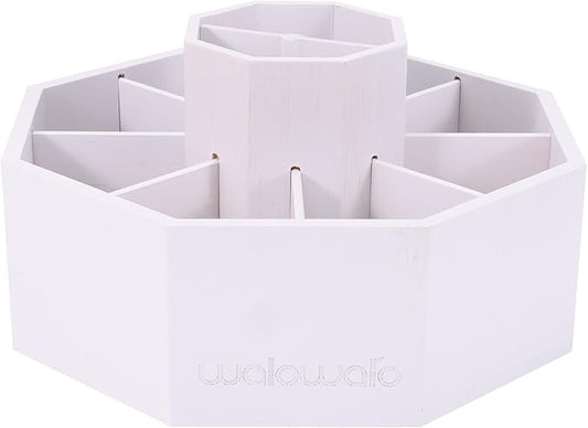 walowalo Bamboo Rotating Art Supply Organizer Holds 800+ Pencils Spinning Crayon Marker Pen Holder for Desk Brush Storage for Office School Classroom Organization Stationary White (Larger Version)