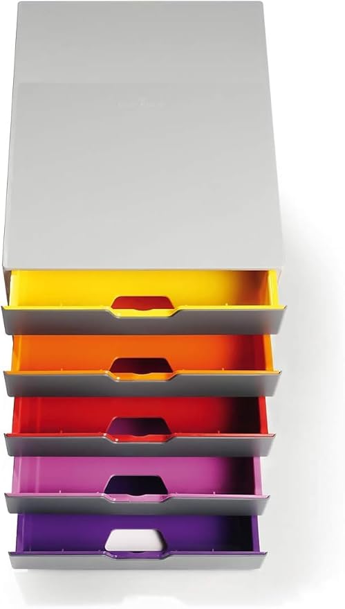 Durable Varicolor 10 Drawer Unit - Gray Desktop Drawer Set with 10 Color Coded Draws - Letter to Folio Size Files - Perfect for Storing Documents and Paper Work