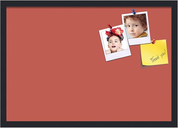 PinPix 26x18 Inch Cork Bulletin Board. This Decorative Framed Pin Board Comes with Crimson Pastel Design and a Satin Black Frame. Ideal for Home Office Decor or Message Board (PinPix-1807)