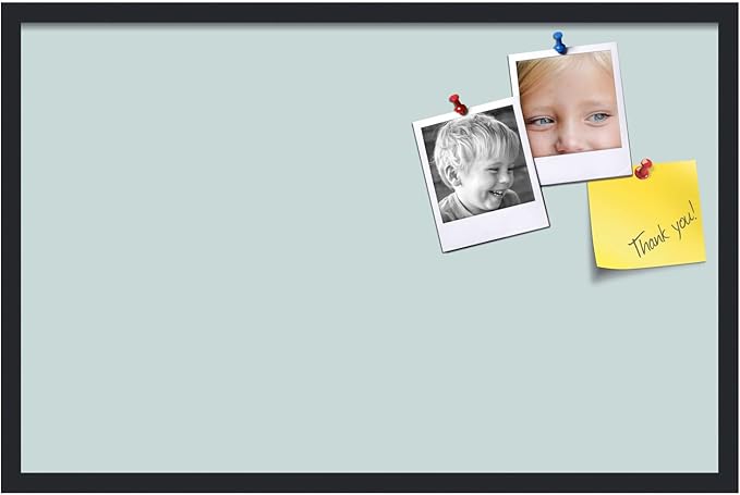 PinPix 34x22 Inch Cork Bulletin Board. This Decorative Framed Pin Board Comes with Soft Blue Design and a Satin Black Frame. Ideal for Home Office Decor or Message Board (PinPix-1814)