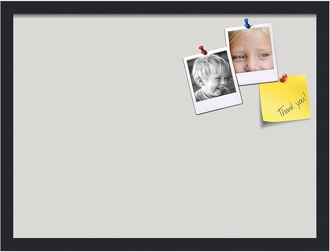 PinPix 23x17 Inch Cork Bulletin Board. This Decorative Framed Pin Board Comes with Light Stone Design and a Satin Black Frame. Ideal for Home Office Decor or Message Board (PinPix-1809)