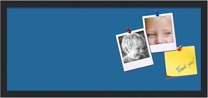 PinPix 28x12 Inch Cork Bulletin Board. This Decorative Framed Pin Board Comes with Navy Pastel Design and a Satin Black Frame. Ideal for Home Office Decor or Message Board (PinPix-1811)