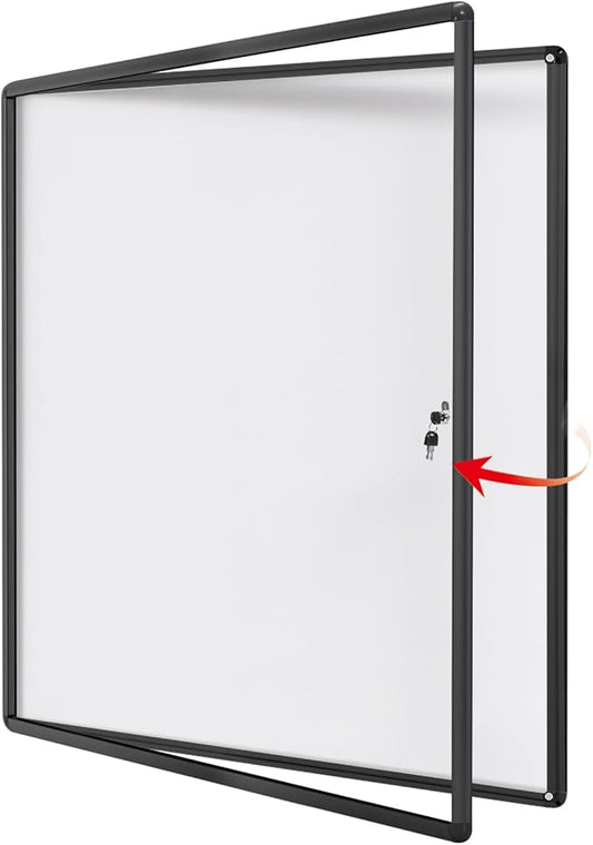 SWANCROWN Enclosed Bulletin Board Black Frame Enclosed Display Case,with Magnets,for School Message Notice, 38x38inch (12xA4)