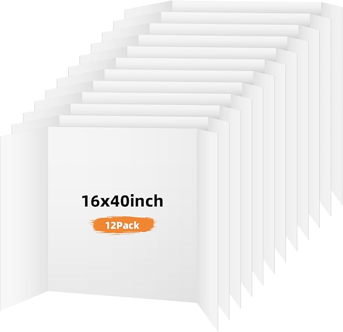 12 Pack Trifold Poster Board, 16x40 Inches White Presentation Board, Portable Display Board for Science Fair, School DIY Project and Business Exhibitions