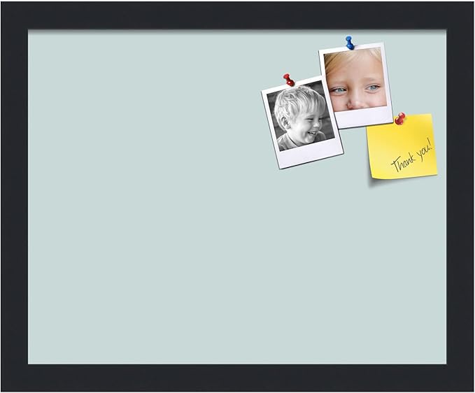 PinPix 15x12 Inch Cork Bulletin Board. This Decorative Framed Pin Board Comes with Soft Blue Design and a Satin Black Frame. Ideal for Home Office Decor or Message Board (PinPix-1814)