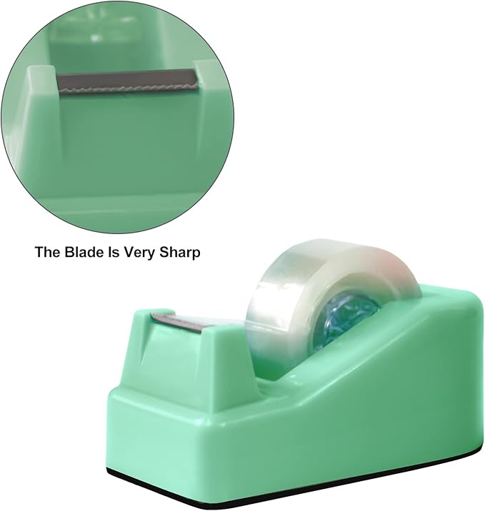 2Pcs Desktop Tape Dispenser Adhesive Roll Holder with Weighted Nonskid Base, Green (Tape not Included)
