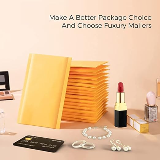 Fuxury Small Bubble Mailers 4x8" 100 Pack Padded Envelopes Thick Kraft Bubble Envelopes Usable Size 4x7" Waterproof Cushioned Padded Mailers Packaging for Small Business #000 Yellow